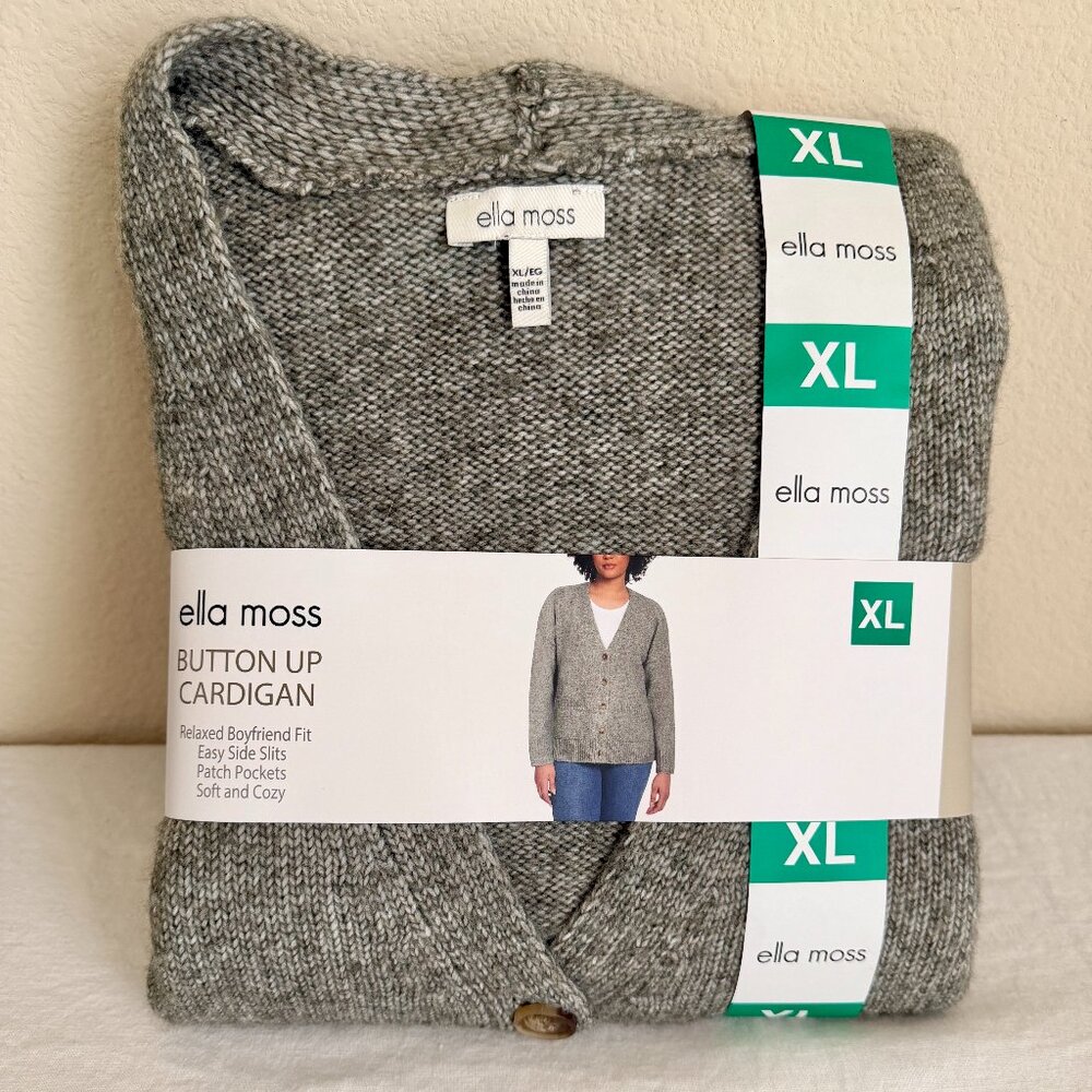 Ella Moss Women's Button Front Cardigan Size XL Green Relax Boyfriend Fit Cozy
